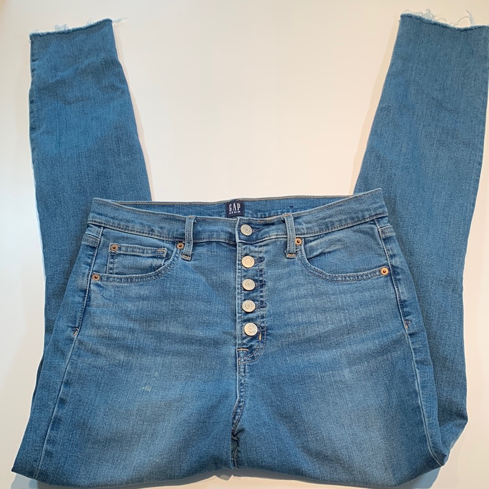 High Rise Button Raw Hem Jeans, Tall